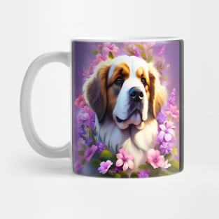 Saint Bernard Dog Surrounded by Beautiful Spring Flowers Mug